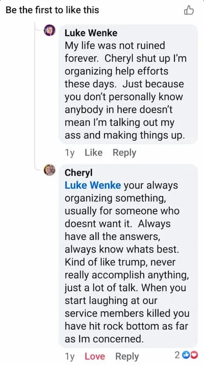 Luke Wenke anti-veteran Facebook post