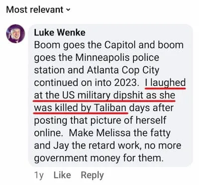 Luke Wenke anti-veteran Facebook post