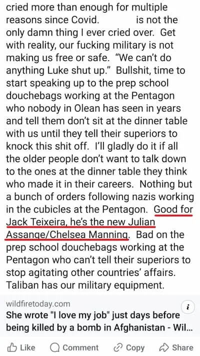 Luke Wenke anti-veteran Facebook post