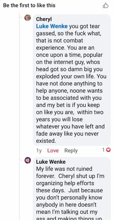 Luke Wenke anti-veteran Facebook post