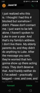 Janet McCaul Luke Wenke harassing text message