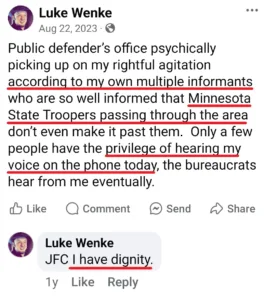 Luke Wenke Facebook screenshot piece of shit scumbag loser