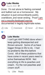 Luke Wenke Facebook screenshot asshole scumbag