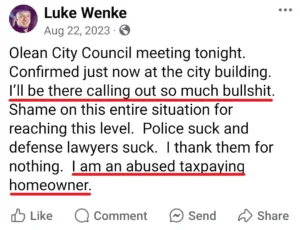 Luke Wenke stalker talking shit Facebook
