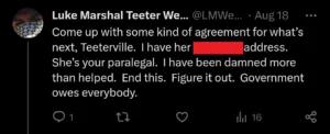Luke Wenke stalker screenshot doxxing threat
