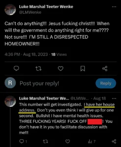 Luke Wenke Facebook screenshot harassment slander stalking