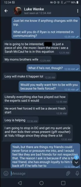 Telegram conversation with Luke Wenke