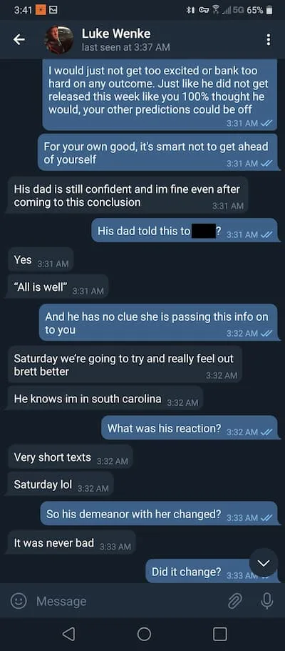 Telegram conversation with Luke Wenke 2020
