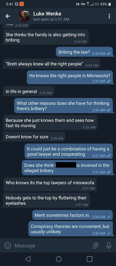 Telegram conversation with Luke Wenke 2020