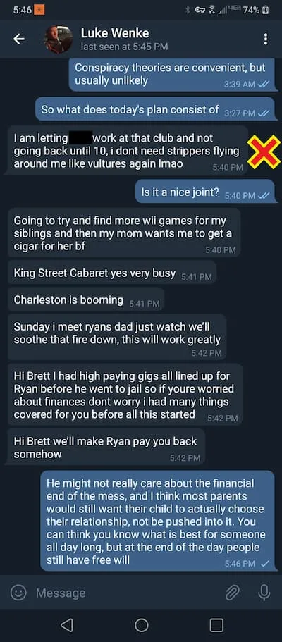 Telegram conversation with Luke Wenke 2020
