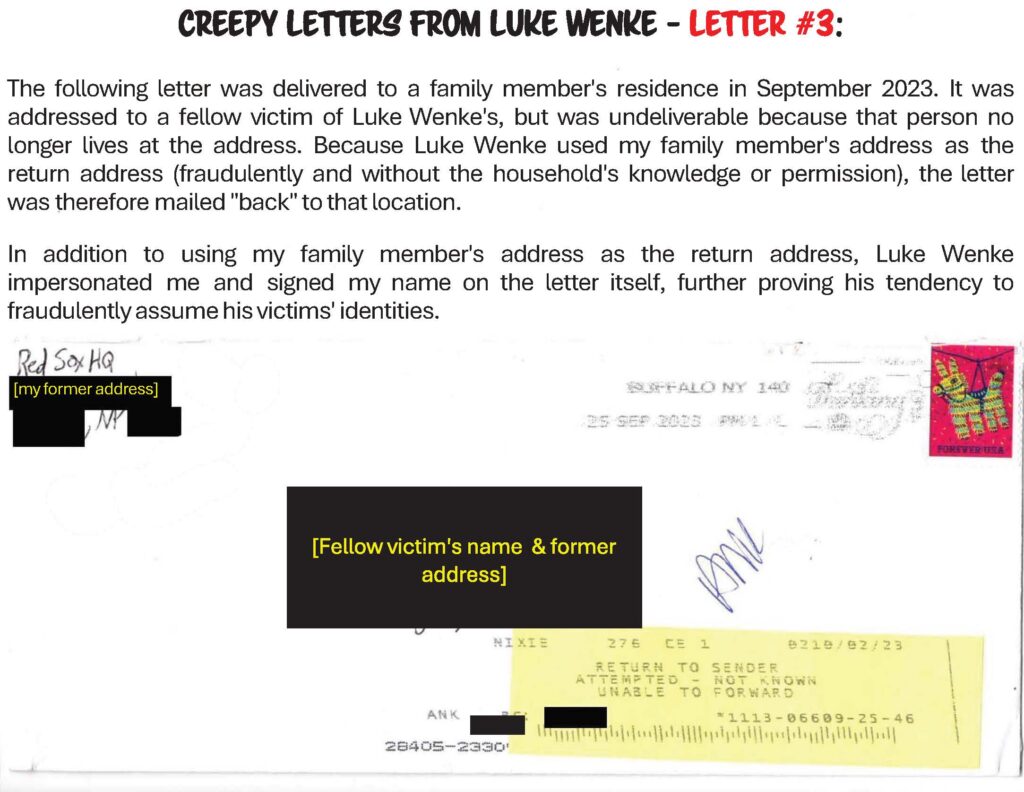 unwanted letter from luke wenke to stalking victim katie october 2023