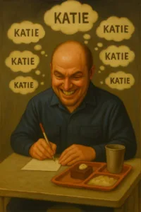 balding white man prisoner writing letters obsession katie