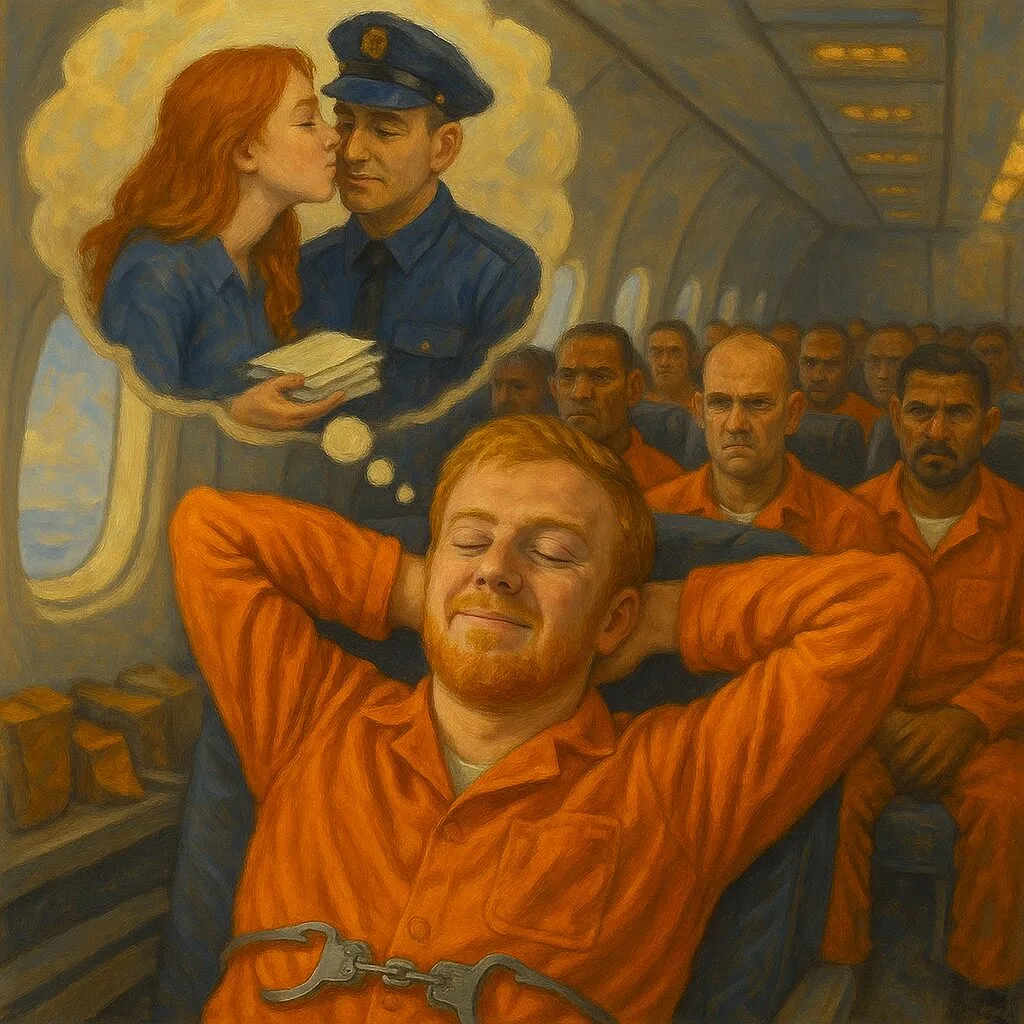 inmate orange jumpsuit daydreaming con air JPATS redheaded woman corrections officer