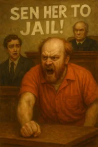 angry prisoner courtroom orange jumpsuit demanding victims imprisonment