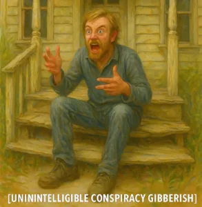 crazy white man sitting on front steps talking gibberish