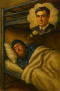 man sleeping bunk bed dreaming of a judge