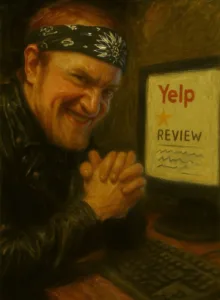 man wearing a bandana and sitting at a computer