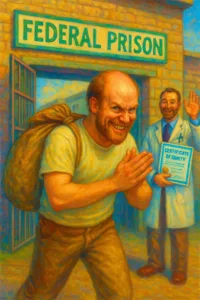 inmate leaving prison diabolical grin doctor certificate of sanity