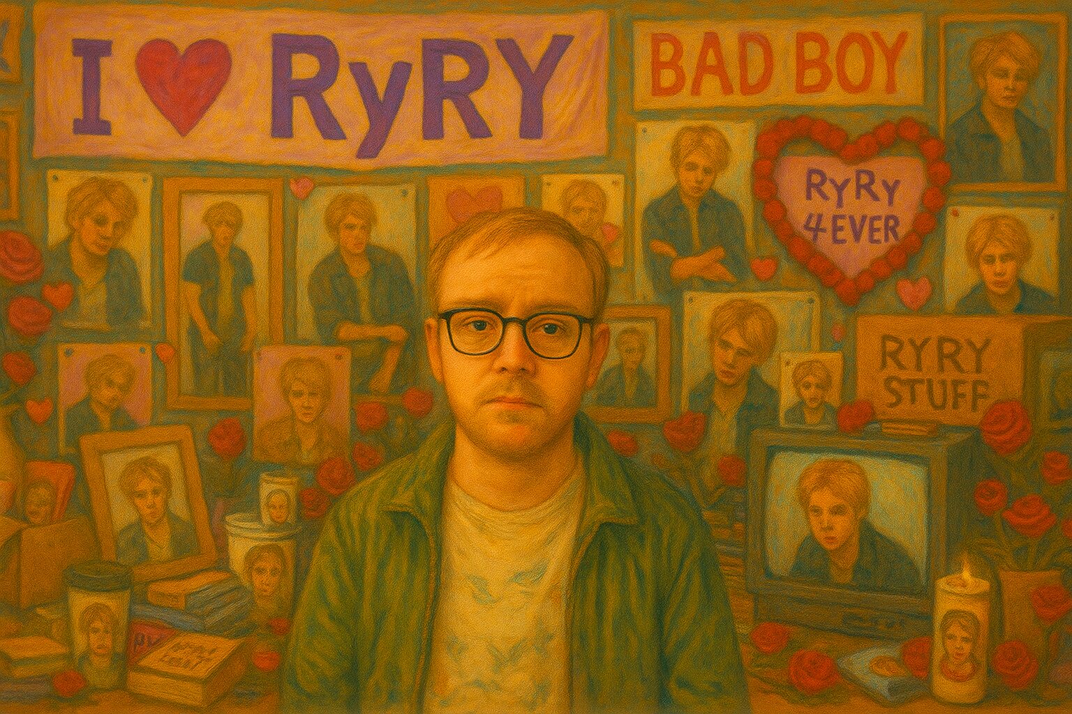 obsessed male stalker black glasses white caucasian balding shrine