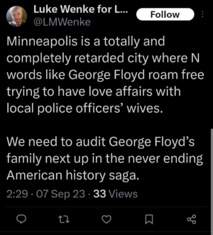 luke wenke racist twitter x post george floyd 2023