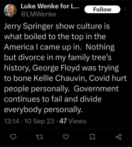 luke wenke racist twitter x post george floyd 2023