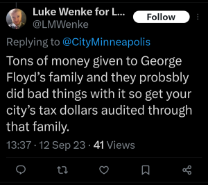 luke wenke racist twitter x post george floyd 2023