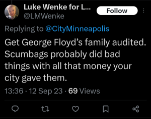 luke wenke racist twitter x post george floyd 2023