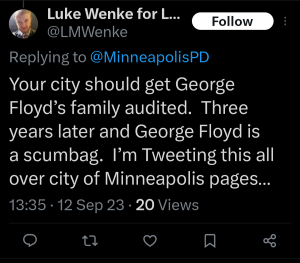 luke wenke racist twitter x post george floyd 2023
