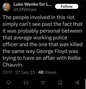 luke wenke racist twitter x post george floyd 2023