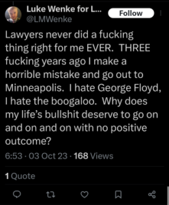 luke wenke racist twitter x post george floyd 2023
