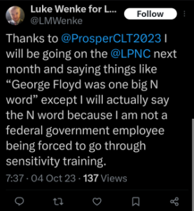 luke wenke racist twitter x post george floyd 2023