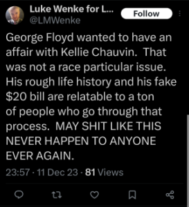 luke wenke racist twitter x post george floyd 2023