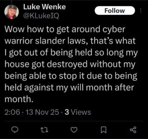 Luke Wenke victim cyberstalking tweet twitter x minneapolis minnesota
