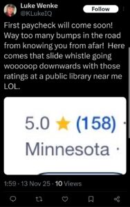 Luke Wenke victim cyberstalking tweet twitter x minneapolis minnesota