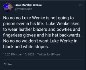 luke wenke twitter x screenshot never going to prison 2021