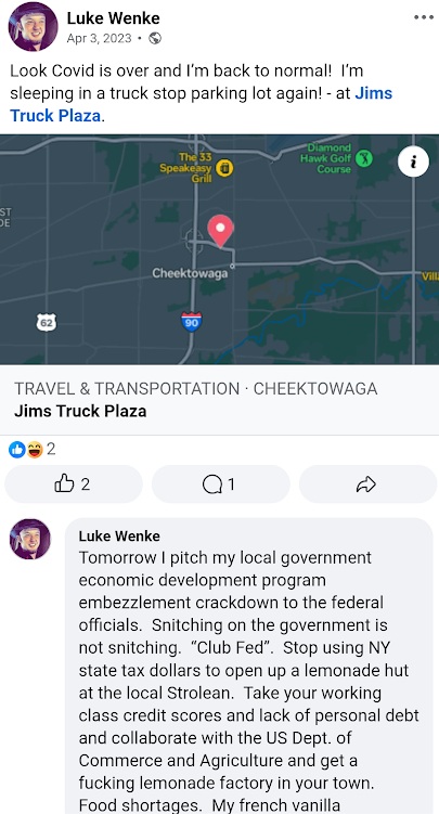 luke wenke downplays the severity of his crimes facebook screenshot april 2023