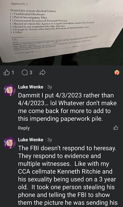 luke wenke vows to seek retribution against those he feels wronged by facebook screenshot april 2023