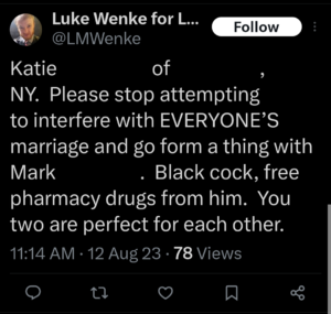 luke wenke tweet screenshot katie obsession 2023