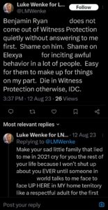 luke wenke x twitter screenshot ryan benjamin teeter obsession 2023