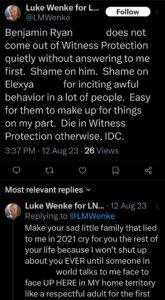 luke wenke self-pity demands owed  twitter screenshot 2023
