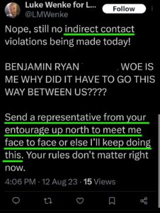 luke wenke x twitter screenshot ryan benjamin teeter obsession 2023