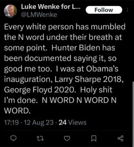 luke wenke x twitter screenshot racist george floyd larry sharpe 2023
