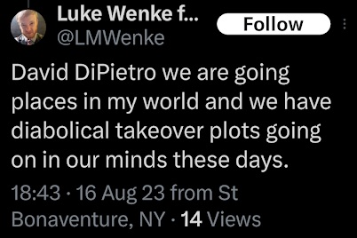 luke wenke tweets to new york assemblyman david dipietro august 2023 screenshot