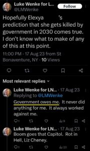 luke wenke twitter screenshot owed demands 2023 x entitled