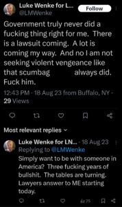 luke wenke self-pity demands owed  twitter screenshot 2023