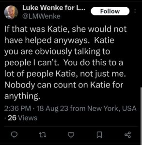 luke wenke tweet screenshot katie obsession 2023