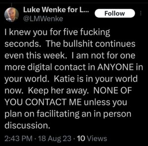 luke wenke tweet screenshot katie obsession 2023