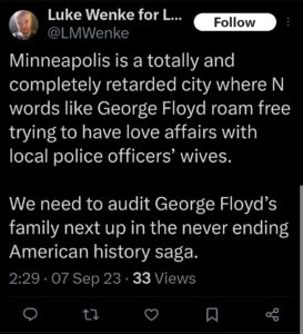 luke wenke twitter screenshot racist george floyd 2023