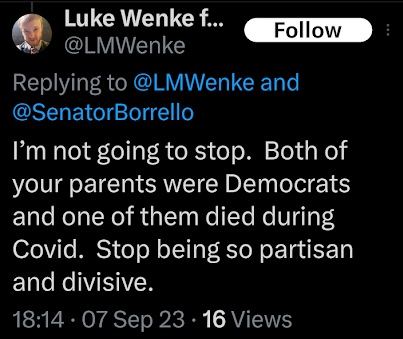 luke wenke harasses ny senator george borrello on x/twitter and says he won't stop september 2023