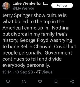 luke wenke minneapolis george floyd racist tweet x screenshot twitter 2023
